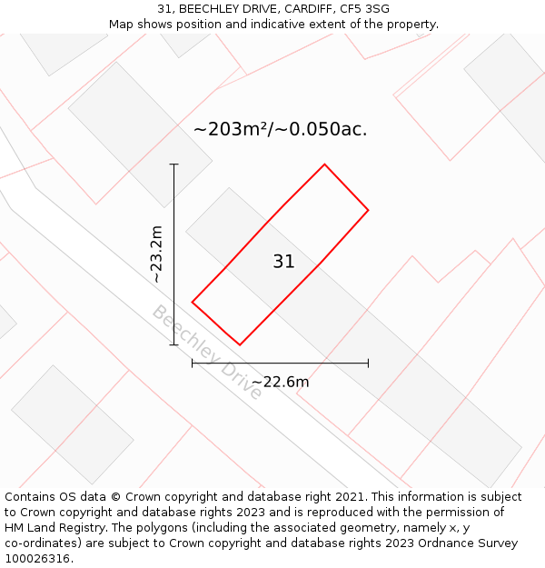 31, BEECHLEY DRIVE, CARDIFF, CF5 3SG: Plot and title map