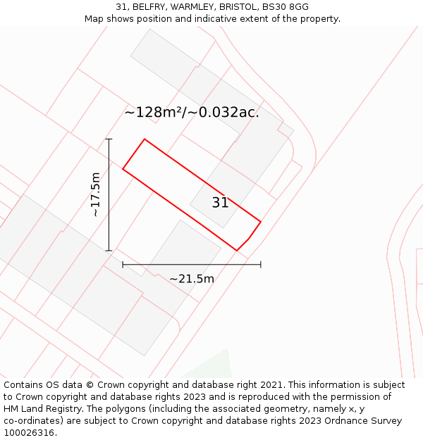 31, BELFRY, WARMLEY, BRISTOL, BS30 8GG: Plot and title map