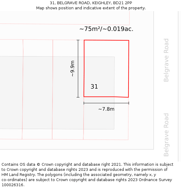 31, BELGRAVE ROAD, KEIGHLEY, BD21 2PP: Plot and title map