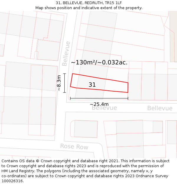 31, BELLEVUE, REDRUTH, TR15 1LF: Plot and title map