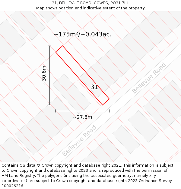 31, BELLEVUE ROAD, COWES, PO31 7HL: Plot and title map