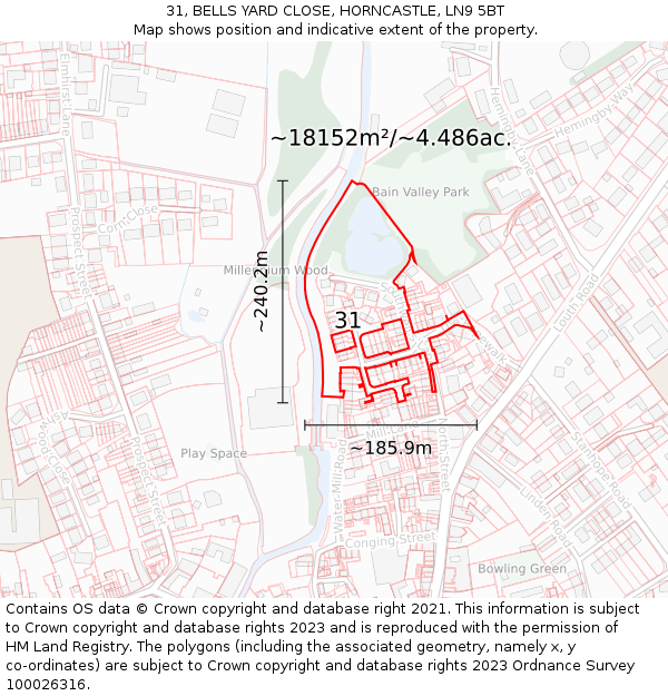 31, BELLS YARD CLOSE, HORNCASTLE, LN9 5BT: Plot and title map
