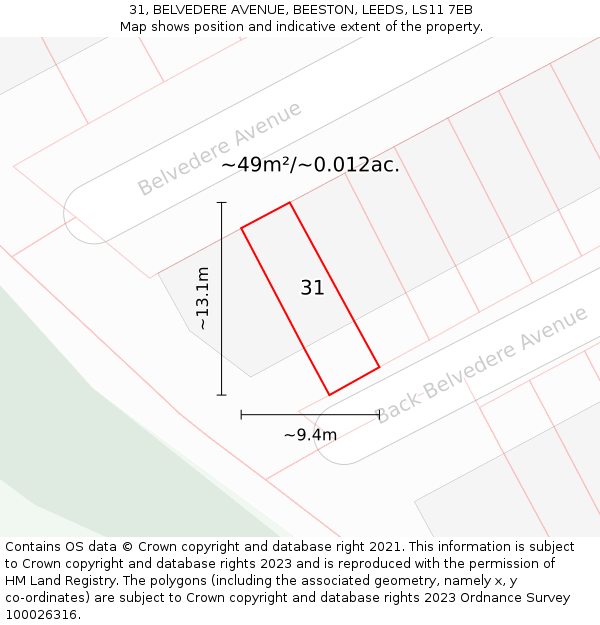 31, BELVEDERE AVENUE, BEESTON, LEEDS, LS11 7EB: Plot and title map