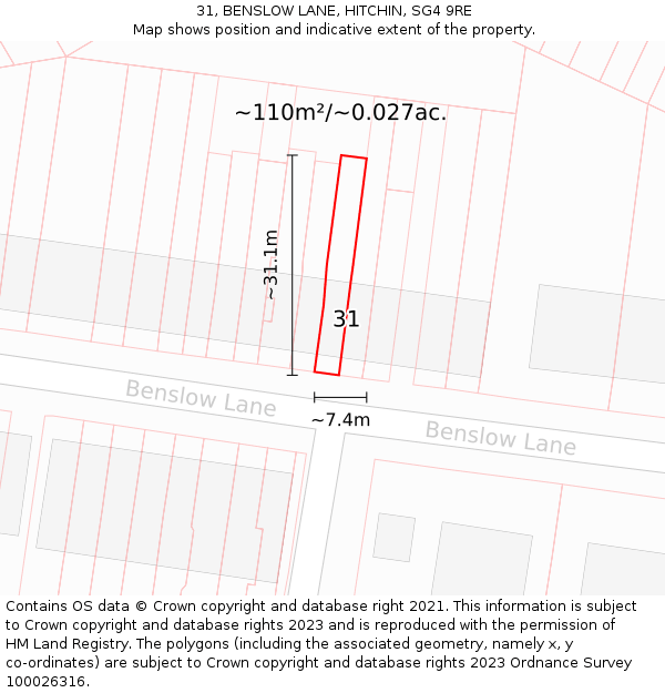 31, BENSLOW LANE, HITCHIN, SG4 9RE: Plot and title map
