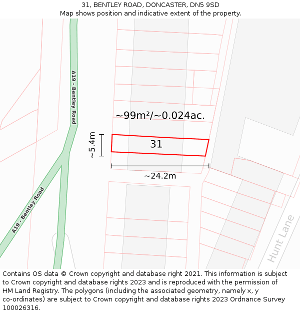 31, BENTLEY ROAD, DONCASTER, DN5 9SD: Plot and title map