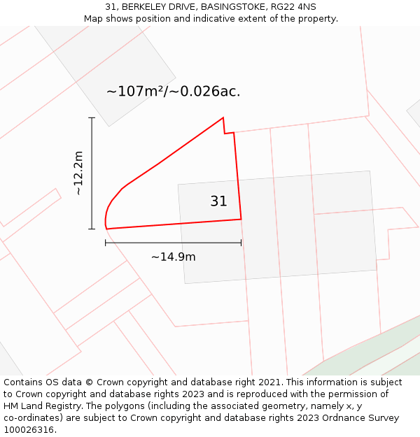 31, BERKELEY DRIVE, BASINGSTOKE, RG22 4NS: Plot and title map