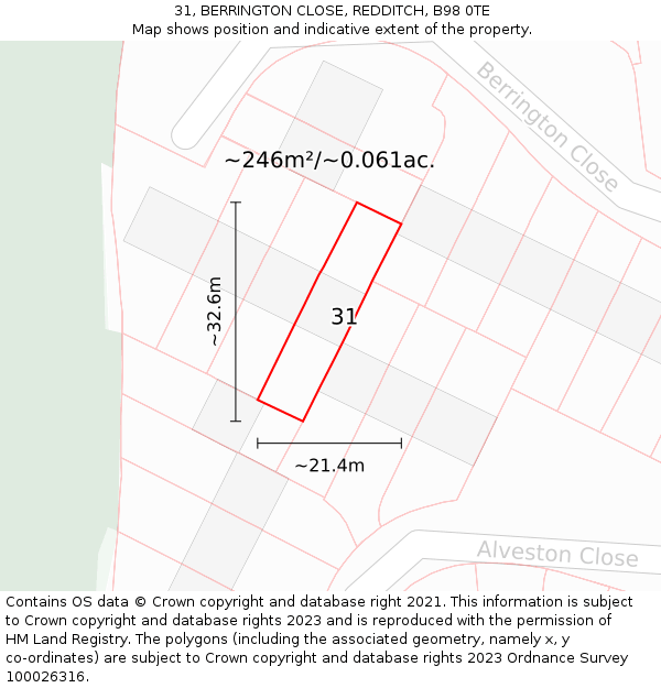 31, BERRINGTON CLOSE, REDDITCH, B98 0TE: Plot and title map