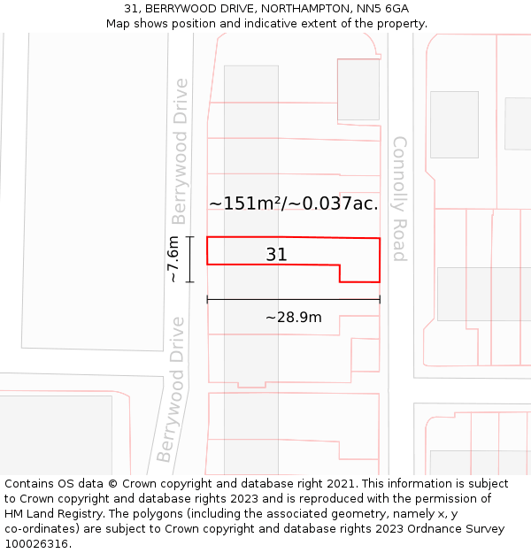 31, BERRYWOOD DRIVE, NORTHAMPTON, NN5 6GA: Plot and title map