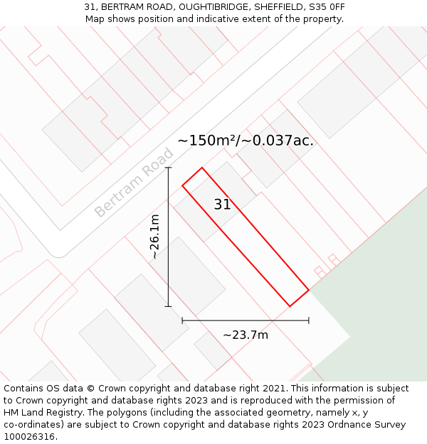 31, BERTRAM ROAD, OUGHTIBRIDGE, SHEFFIELD, S35 0FF: Plot and title map