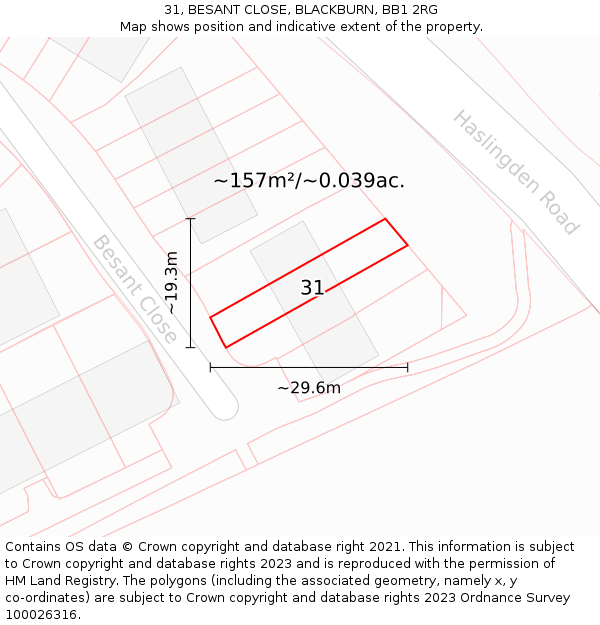 31, BESANT CLOSE, BLACKBURN, BB1 2RG: Plot and title map