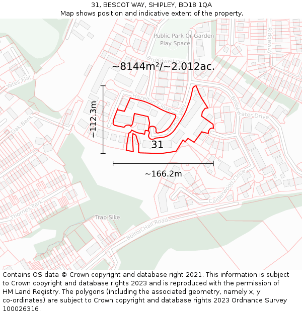 31, BESCOT WAY, SHIPLEY, BD18 1QA: Plot and title map