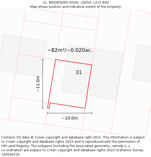 31, BIDDENDEN ROAD, LEEDS, LS15 8XD: Plot and title map
