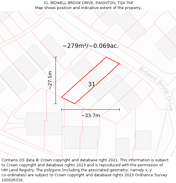 31, BIDWELL BROOK DRIVE, PAIGNTON, TQ4 7NF: Plot and title map