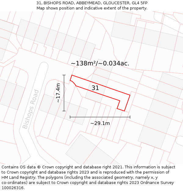 31, BISHOPS ROAD, ABBEYMEAD, GLOUCESTER, GL4 5FP: Plot and title map