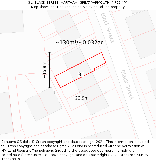 31, BLACK STREET, MARTHAM, GREAT YARMOUTH, NR29 4PN: Plot and title map