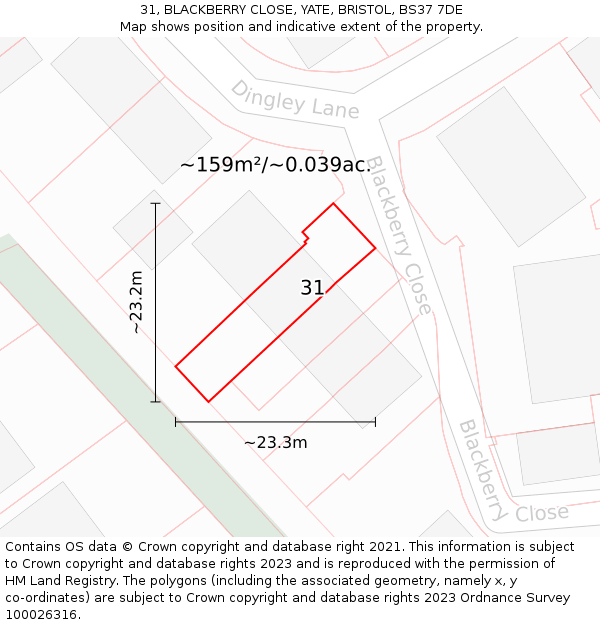 31, BLACKBERRY CLOSE, YATE, BRISTOL, BS37 7DE: Plot and title map