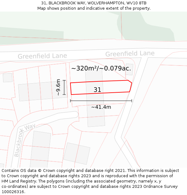 31, BLACKBROOK WAY, WOLVERHAMPTON, WV10 8TB: Plot and title map