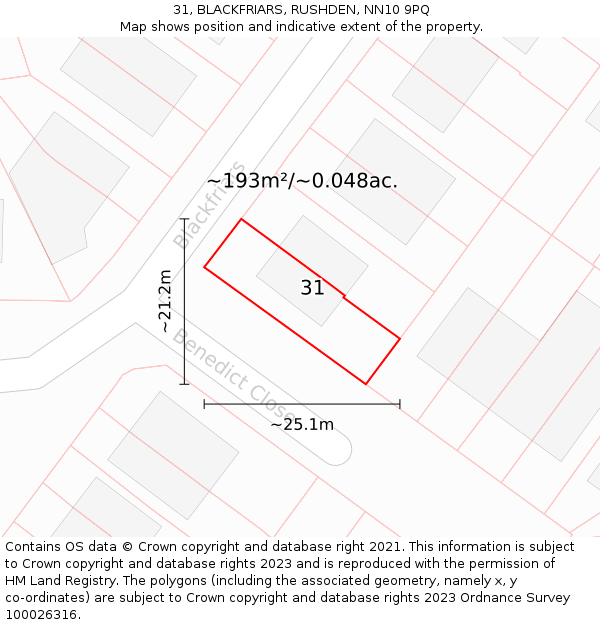 31, BLACKFRIARS, RUSHDEN, NN10 9PQ: Plot and title map