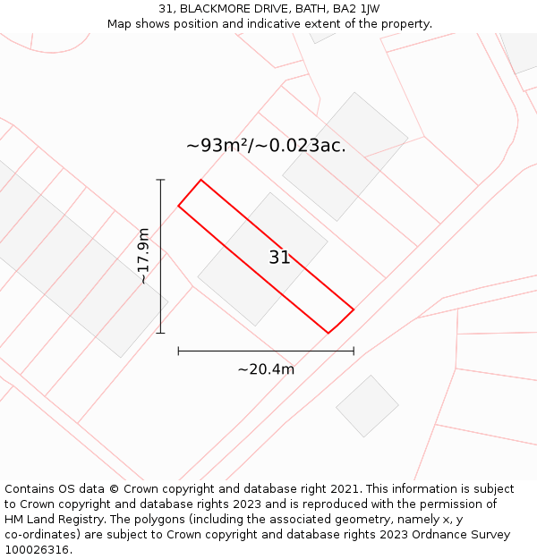 31, BLACKMORE DRIVE, BATH, BA2 1JW: Plot and title map