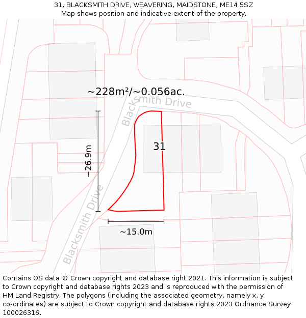 31, BLACKSMITH DRIVE, WEAVERING, MAIDSTONE, ME14 5SZ: Plot and title map