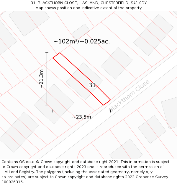 31, BLACKTHORN CLOSE, HASLAND, CHESTERFIELD, S41 0DY: Plot and title map