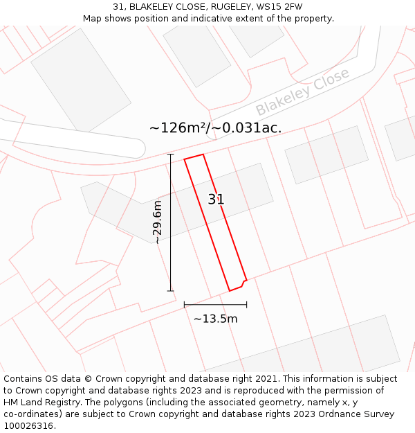 31, BLAKELEY CLOSE, RUGELEY, WS15 2FW: Plot and title map