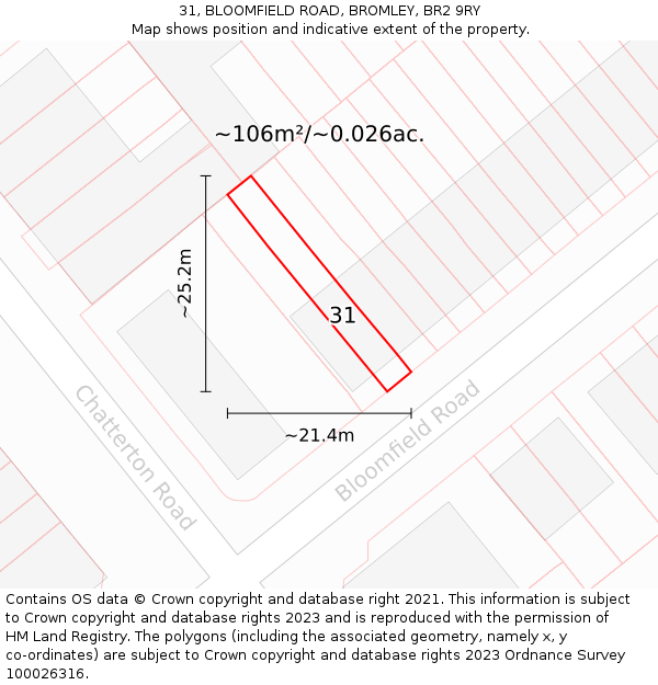 31, BLOOMFIELD ROAD, BROMLEY, BR2 9RY: Plot and title map