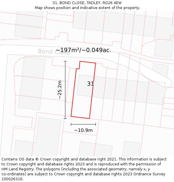 31, BOND CLOSE, TADLEY, RG26 4EW: Plot and title map