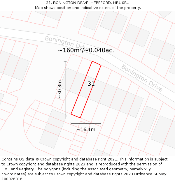 31, BONINGTON DRIVE, HEREFORD, HR4 0RU: Plot and title map