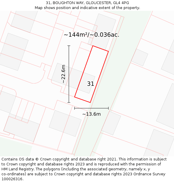 31, BOUGHTON WAY, GLOUCESTER, GL4 4PG: Plot and title map