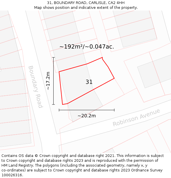 31, BOUNDARY ROAD, CARLISLE, CA2 4HH: Plot and title map