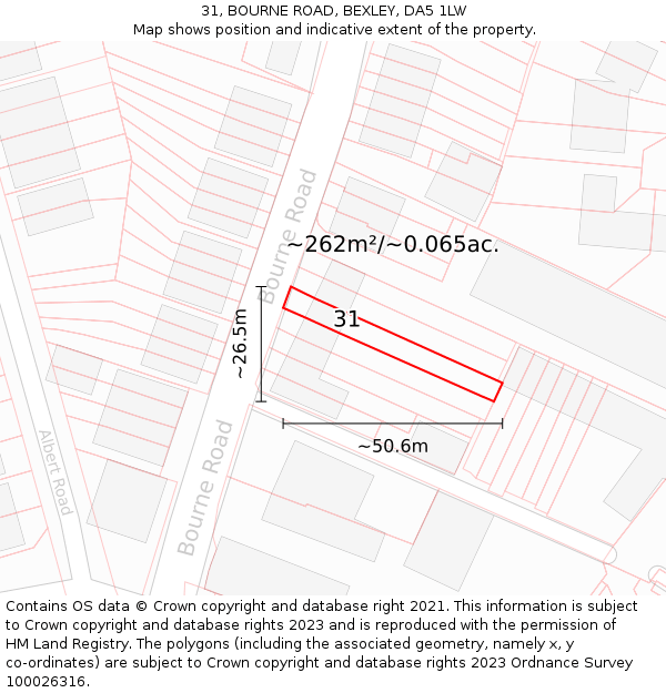 31, BOURNE ROAD, BEXLEY, DA5 1LW: Plot and title map