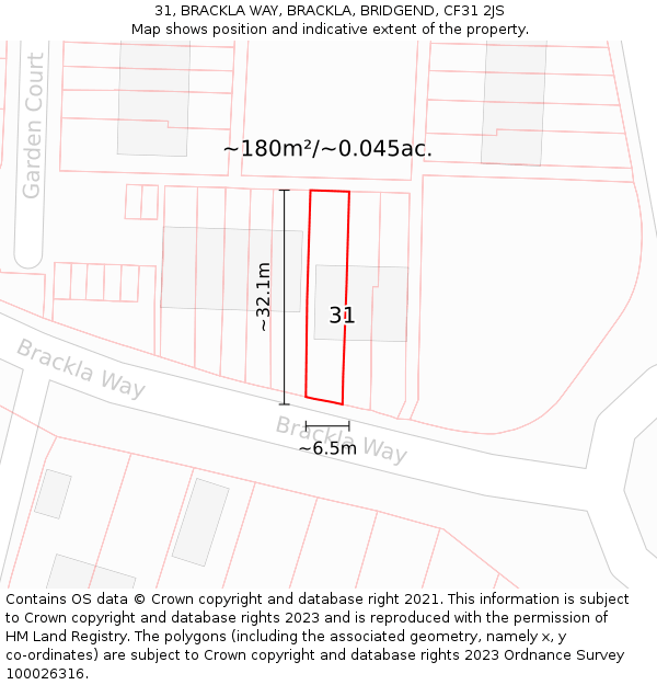 31, BRACKLA WAY, BRACKLA, BRIDGEND, CF31 2JS: Plot and title map
