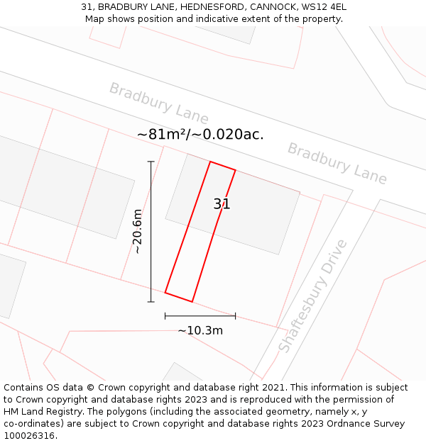 31, BRADBURY LANE, HEDNESFORD, CANNOCK, WS12 4EL: Plot and title map