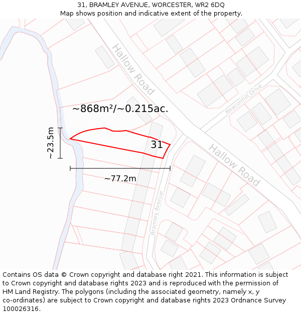 31, BRAMLEY AVENUE, WORCESTER, WR2 6DQ: Plot and title map
