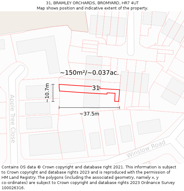 31, BRAMLEY ORCHARDS, BROMYARD, HR7 4UT: Plot and title map