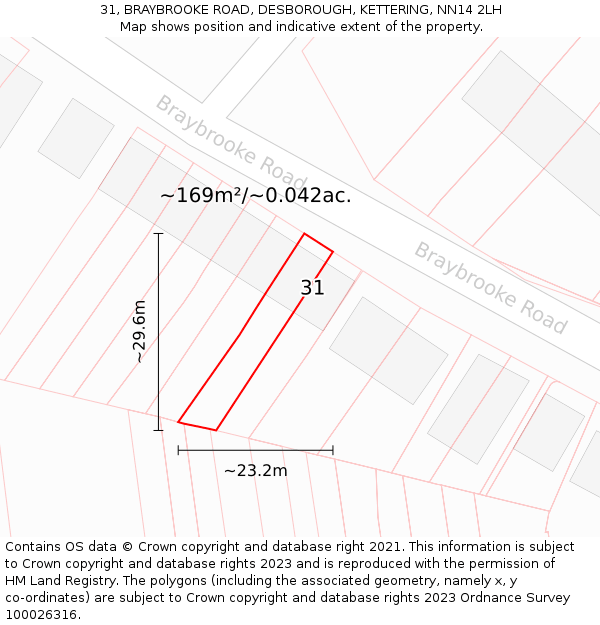 31, BRAYBROOKE ROAD, DESBOROUGH, KETTERING, NN14 2LH: Plot and title map