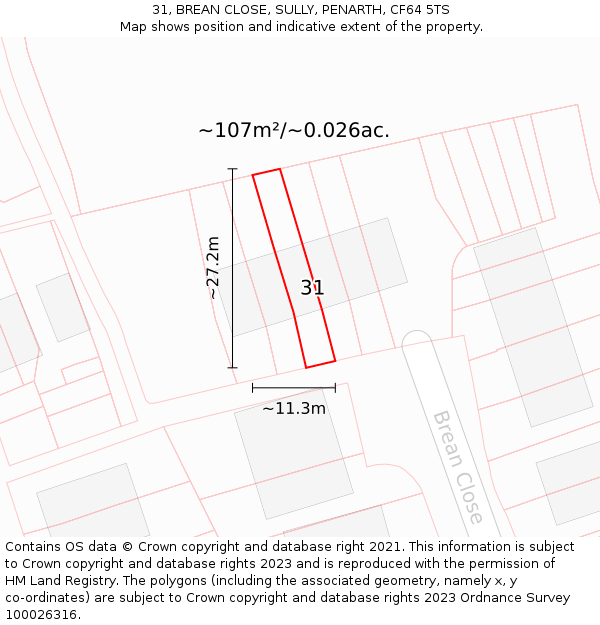 31, BREAN CLOSE, SULLY, PENARTH, CF64 5TS: Plot and title map