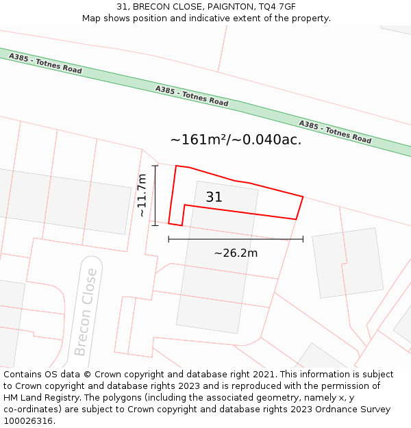 31, BRECON CLOSE, PAIGNTON, TQ4 7GF: Plot and title map