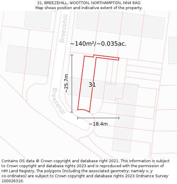 31, BREEZEHILL, WOOTTON, NORTHAMPTON, NN4 6AG: Plot and title map