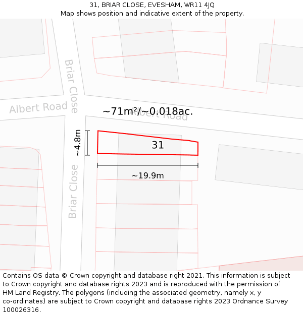 31, BRIAR CLOSE, EVESHAM, WR11 4JQ: Plot and title map