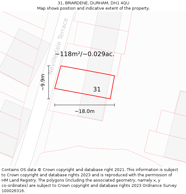 31, BRIARDENE, DURHAM, DH1 4QU: Plot and title map