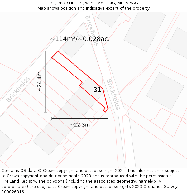 31, BRICKFIELDS, WEST MALLING, ME19 5AG: Plot and title map