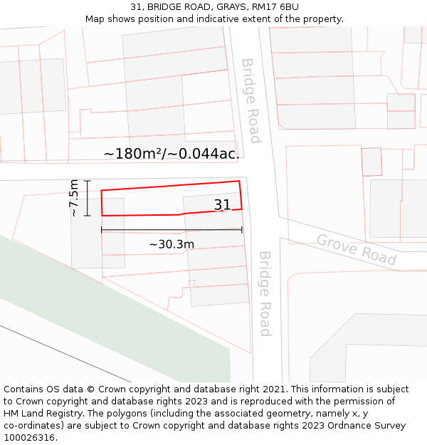 31, BRIDGE ROAD, GRAYS, RM17 6BU: Plot and title map