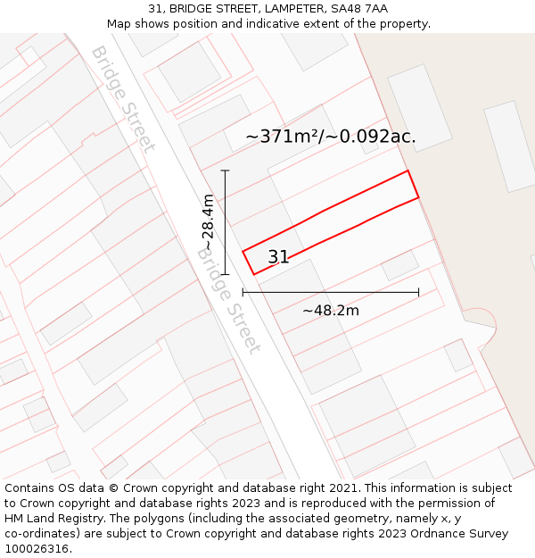 31, BRIDGE STREET, LAMPETER, SA48 7AA: Plot and title map