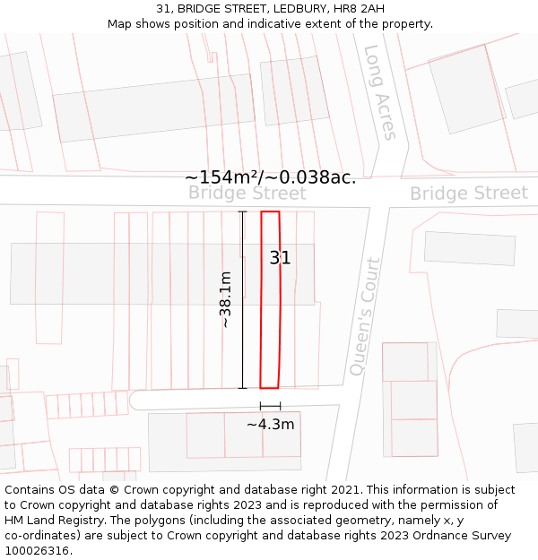 31, BRIDGE STREET, LEDBURY, HR8 2AH: Plot and title map