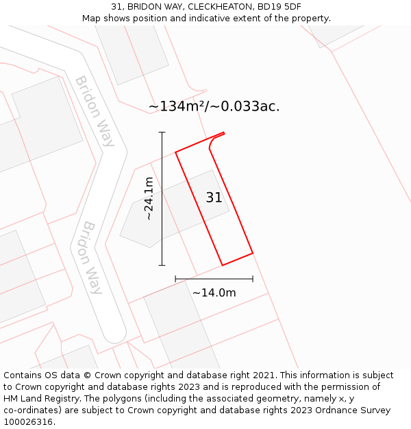 31, BRIDON WAY, CLECKHEATON, BD19 5DF: Plot and title map