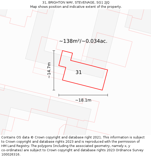 31, BRIGHTON WAY, STEVENAGE, SG1 2JQ: Plot and title map