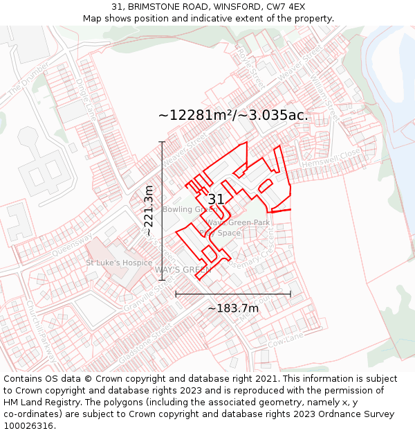 31, BRIMSTONE ROAD, WINSFORD, CW7 4EX: Plot and title map