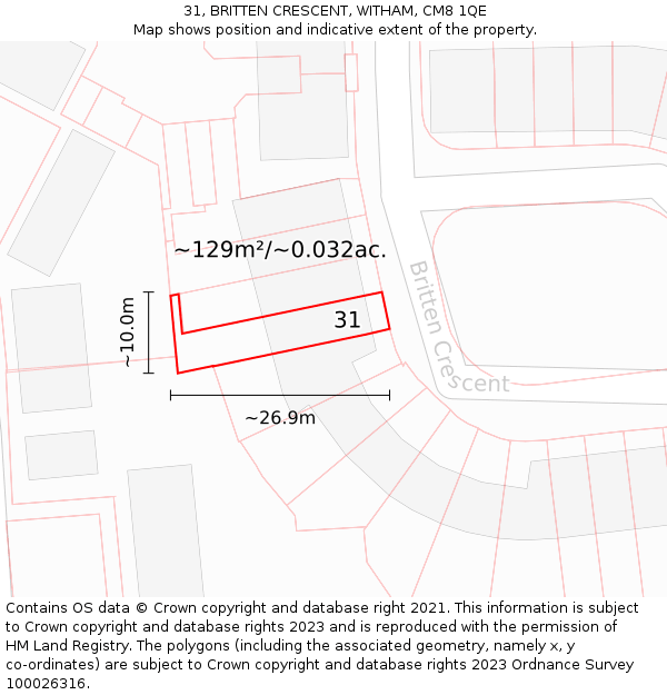31, BRITTEN CRESCENT, WITHAM, CM8 1QE: Plot and title map